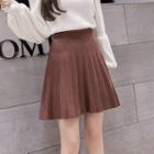 High-waist Knit Pleated A-line Skirt