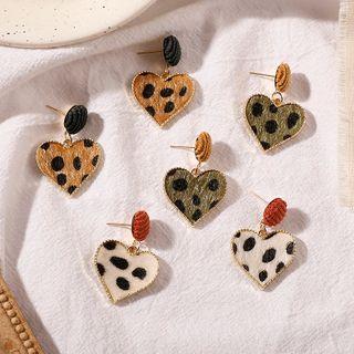 Leopard Print Heart Earring 1 Pair - Army Green - One Size