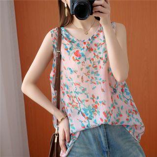 Floral Tank Top Blue & Orange - One Size