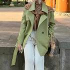 Faux Leather Button-up Coat / Sailor Collar Shawl