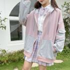 Two-tone Zip Hoodie / Shirt / Plaid Bow / Plaid A-line Skirt / Set