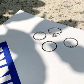Flower Stacking Ring Set (4 Pcs) Silver - One Size