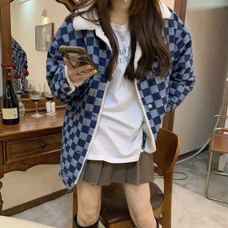 Fleece Lined Check Denim Jacket