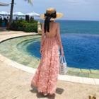 Spaghetti Strap Fringed Open-back A-line Maxi Dress