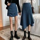 Asymmetrical Hem Midi A-line Skirt / Ruched Mini A-line Skirt