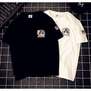 Short-sleeve Cat Embroidered T-shirt / Camisole