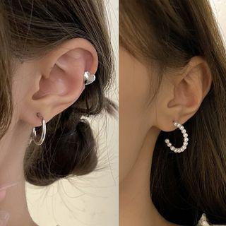 Faux Pearl Open Hoop Earring Set Of 6 - Silver Needle - Earrings - White - One Size