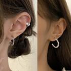 Faux Pearl Open Hoop Earring Set Of 6 - Silver Needle - Earrings - White - One Size