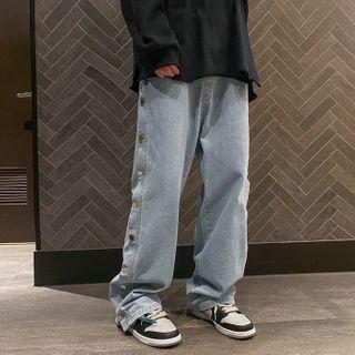 Button-accent Wide-leg Jeans