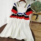 Short-sleeve Striped Knit A-line Polo Dress