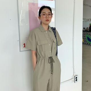 Drawcord-waist Shirtwaist Jumpsuit