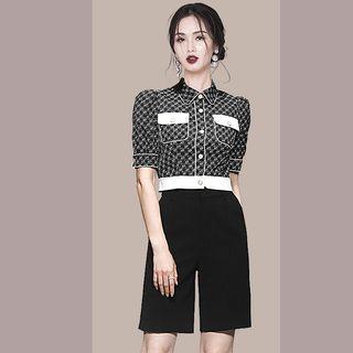 Set: Short-sleeve Crop Shirt + Dress Shorts