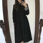 Long-sleeve Tweed Panel Midi Collar Dress