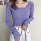 Long-sleeve Cropped Frill Trim T-shirt