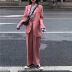 Plain Single-breasted Blazer / High-waist Straight-fit Pants