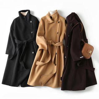 Asymmetrical Tie-waist Long Button Coat