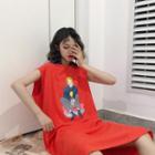 Printed Sleeveless Collared Midi T-shirt Dress