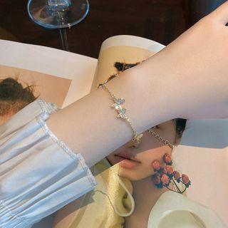 Rhinestone Butterfly Bracelet Gold - One Size
