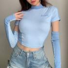 Set: Short-sleeve Lettering T-shirt + Fingerless Gloves