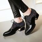 Faux Leather Glitter Panel Block Heel