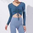 Long-sleeve Drawstring Striped Sport Cropped T-shirt