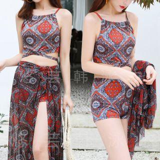 Set: Patterned Tankini + Cover-up Skirt