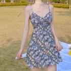 Floral Short-sleeve A-line Dress / Strappy Dress / Midi Dress