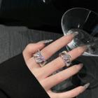 Chunky Chain Rhinestone Open Ring Silver - One Size