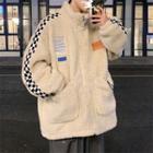 Checkerboard Trim Fleece Jacket