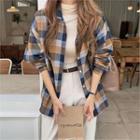 Over-fit Plaid Shirt Beige - One Size