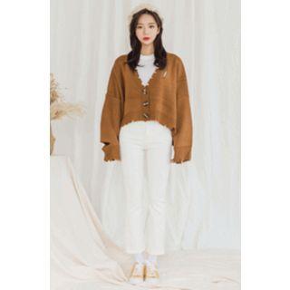 Cropped Letter-embroidered Cardigan