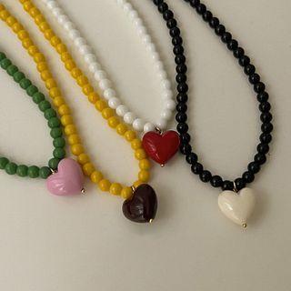 Heart Pendant Acrylic Bead Necklace