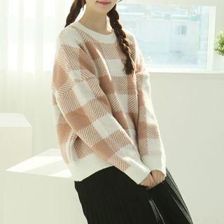 Drop-shoulder Shepherd Plaid Sweater
