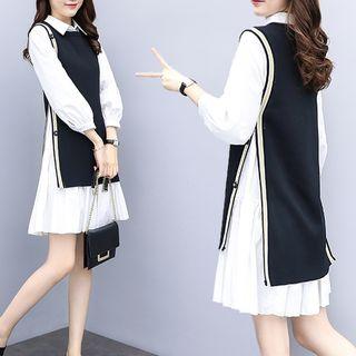 Set: Long Vest + Long-sleeve A-line Mini Dress