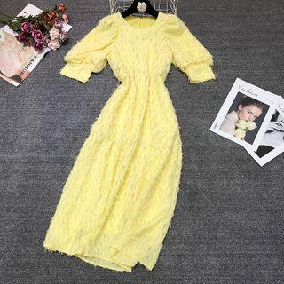 Short-sleeve Fringed Midi Dress