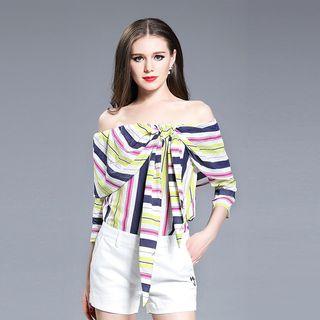 Off-shoulder Striped Tie-front Top