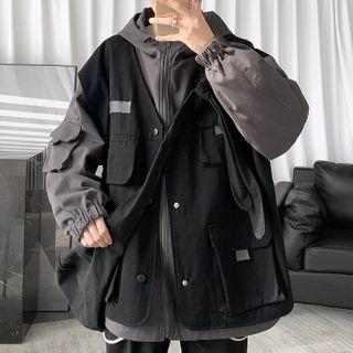 Mock Two-piece Paneled Utility Shirt
