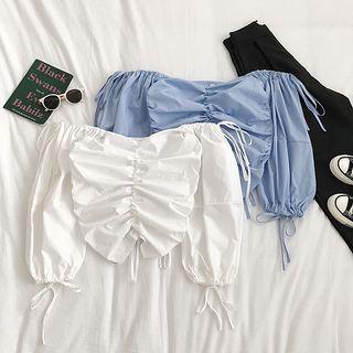 Off-shoulder Frilled Drawstring Top