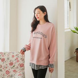 Lettering Gingham Layered-hem Sweatshirt