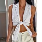 Collared Tie-front Cropped Top
