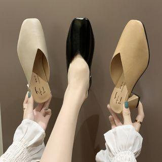 Plain Square-toe Chunky Heel Mules