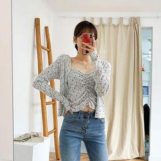 Set: Cropped Floral Cardigan + Shirred Camisole Top