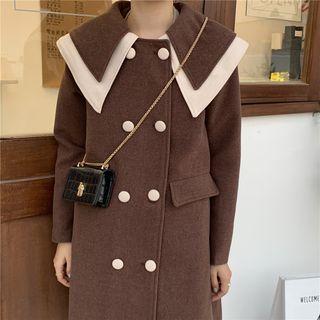 Peter Pan Collar Color Block Double Breast Coat