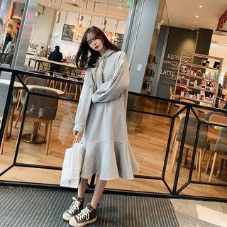 Leopard Print Strap Midi Hoodie Dress