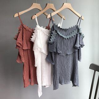 Lace Trim Cold-shoulder Chiffon Top