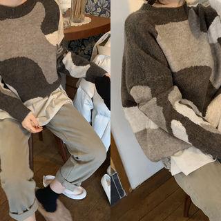 Crewneck Woolen Printed Sweater Brown - One Size