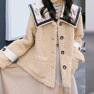 Floral Printed Collar Fleece Panel Jacket