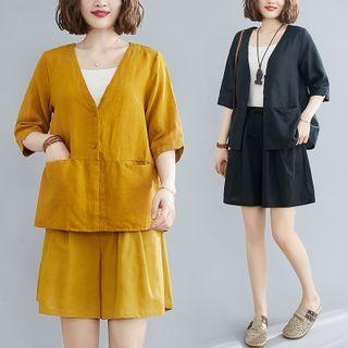 Set : Plain Semi Sleeve Jacket + Wide-leg Shorts