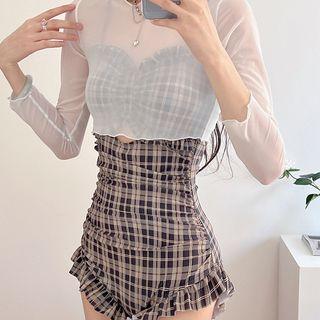 Set: Spaghetti-strap Cutout Swimsuit + Cover-up