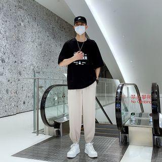 Short-sleeve Lettering T-shirt / Plain Sweatpants / Set